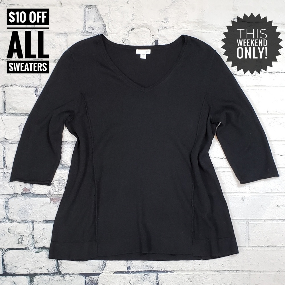 J.Jill V-neck ¾ Sleeve Black Sweater